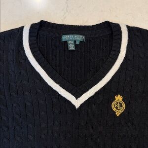 Ralph Lauren Vintage Cricket Tennis Cable Knit Crest Sweater Size Large